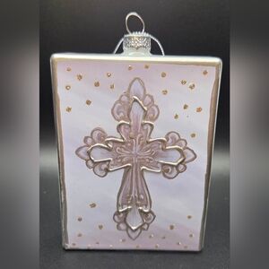 NWT Burton + Burton Cross Plaque Glass Ormament